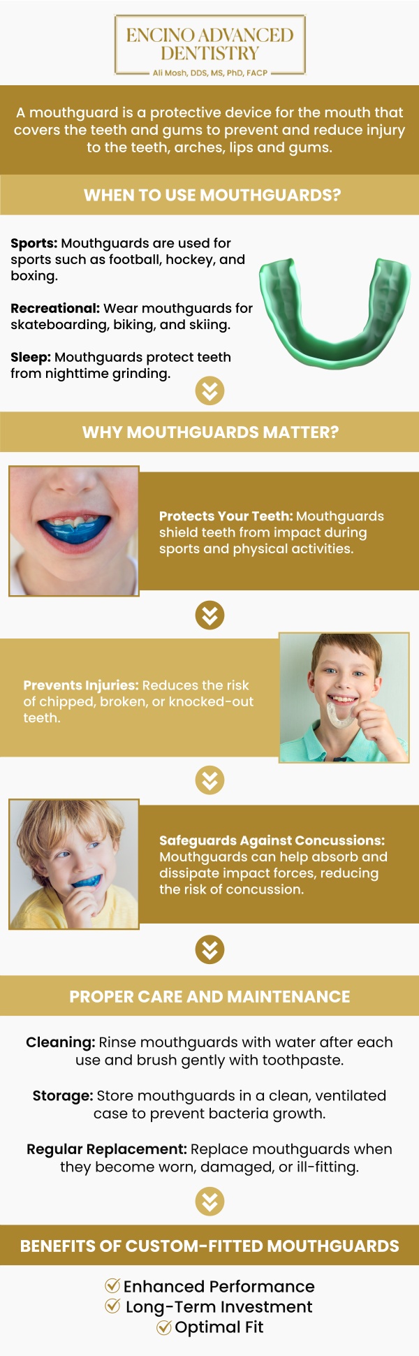 Common questions asked by patients: What are sports guards, and how do they protect teeth during sports? Who should wear a sports guard during athletic activities? How are custom sports guards different from store-bought mouthguards? What types of sports benefit most from wearing a sports guard? How do sports guards help prevent chipped teeth, fractures, and jaw injuries? For more information, contact us or schedule an appointment online. We are conveniently located at 5363 Balboa Blvd, #434 Encino, CA 91316. We serve patients from Encino CA, Tarzana CA, Van Nuys CA, Sherman Oaks CA, Calabasas CA, and surrounding areas.
