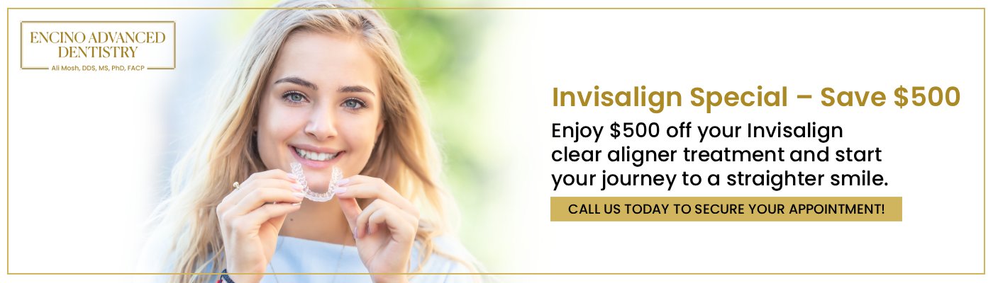 Invisalign is an orthodontic treatment that uses custom-made aligners to discreetly shift teeth into the desired position, making it an alternative to metal braces. It’s suitable for correcting crowding, gaps, overbites, and underbites, which improves both appearance and functionality. Dr. Alireza Moshaverinia, D.D.S., M.S., Ph.D., F.A.C.P. at Encino Advanced Dentistry, offers comprehensive Invisalign treatment with advanced digital scanning technology to create a precise and minimally invasive plan for your smile. For more information, contact us or request an appointment online. We are conveniently located at 5363 Balboa Blvd, #434 Encino, CA 91316.