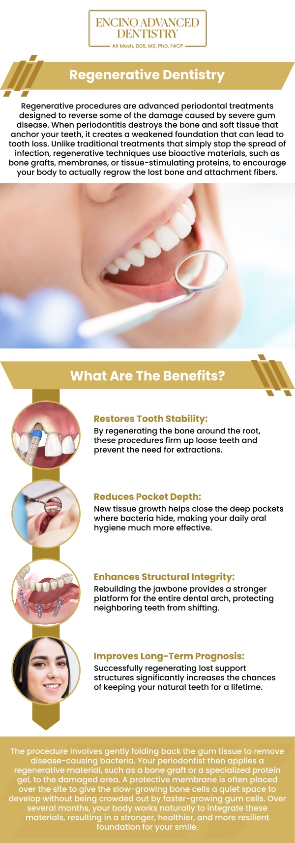Common questions asked by patients: What is regenerative dentistry and how does it work? How does regenerative dentistry differ from traditional dental treatments? What are the key benefits of regenerative dentistry for oral health? How can regenerative dentistry help repair damaged teeth and gums? For more information, contact us or schedule an appointment online. We are conveniently located at 5363 Balboa Blvd, #434 Encino, CA 91316. We serve patients from Encino CA, Tarzana CA, Van Nuys CA, Sherman Oaks CA, Calabasas CA, and surrounding areas.