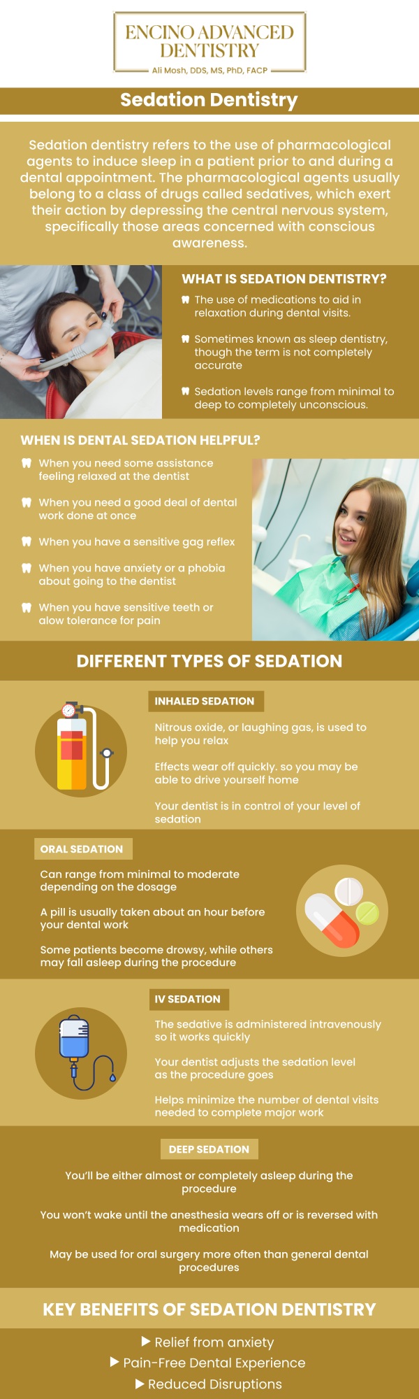Overcome your dental phobia with the soothing, anxiety-free sedation dentistry offered by Dr. Alireza Moshaverinia, D.D.S., M.S., Ph.D., F.A.C.P., at our welcoming Encino Advanced Dentistry. We provide safe, personalized sedation options—ranging from gentle to advanced IV sedation—to ensure you remain completely comfortable and pain-free throughout your entire visit. Reclaim your oral health in a tranquil, judgment-free environment where your peace of mind is always our highest clinical priority. For more information, contact us or request an appointment online. We are conveniently located at 5363 Balboa Blvd, #434 Encino, CA 91316.